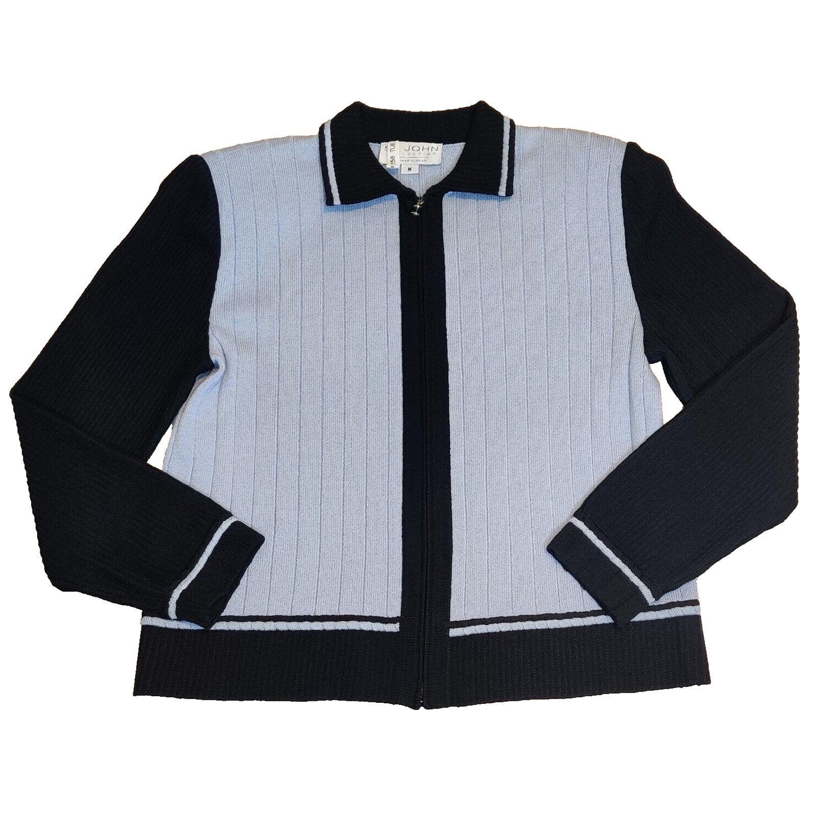 St John Knit Womens Zip Cardigan Tennis Sweater Size Med Preppy Retro Chic *Read